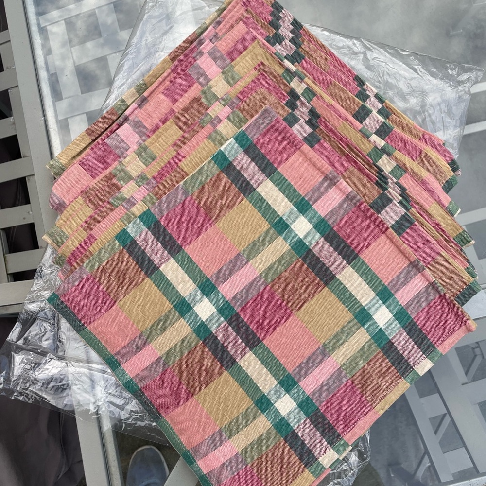 COPY - Pink/Green Plaid Cotton Woven Napkins 22 X 22 Primitive Artisan Set Of 8